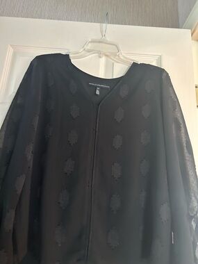White House Black Market Lined Black Sheer Sleeve Dot Blouse